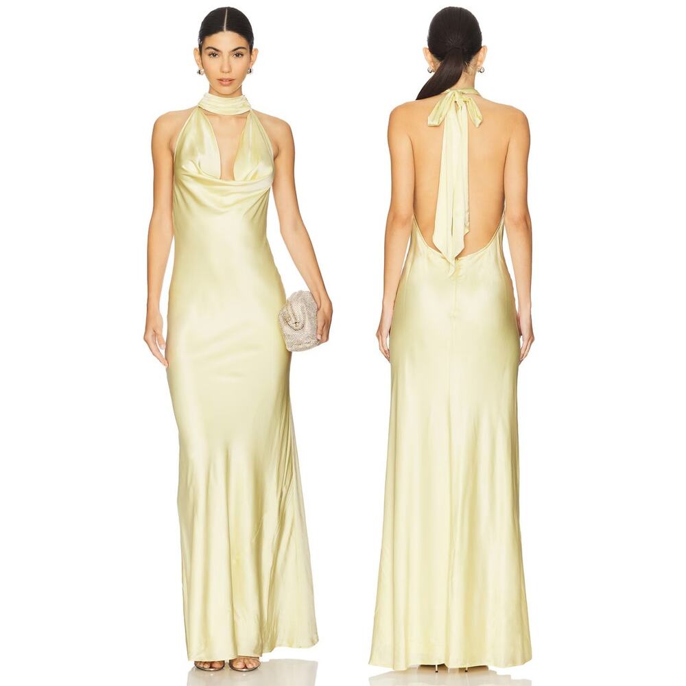 Stone Cold Fox Amelia Gown Halter Satin Party Formal Gala Evening Cocktail S